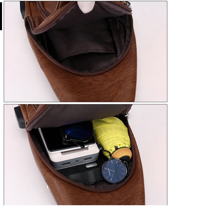 TÚI DA ĐEO CHÉO NAM NHIỀU NGĂN CÓ KÈM CỔNG USB TIỆN LỢI CHẤT DA PU CHO NAM ĐẸP | BigBuy360 - bigbuy360.vn