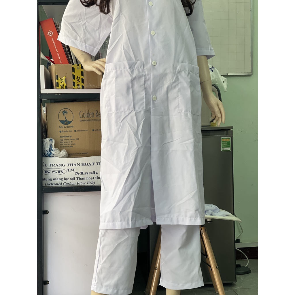 Áo Blouse Trắng Điều Dưỡng, Áo Bác Sĩ, Dược Sĩ tay ngắn, dài gối _ Hình chụp thật