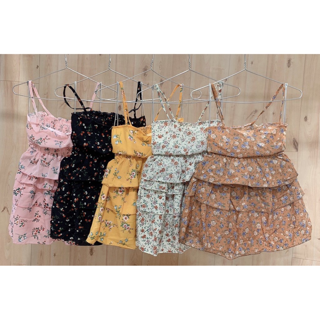 set bộ hoa áo 2 dây xinh chân váy tầng siêu xinh xắn hot hit