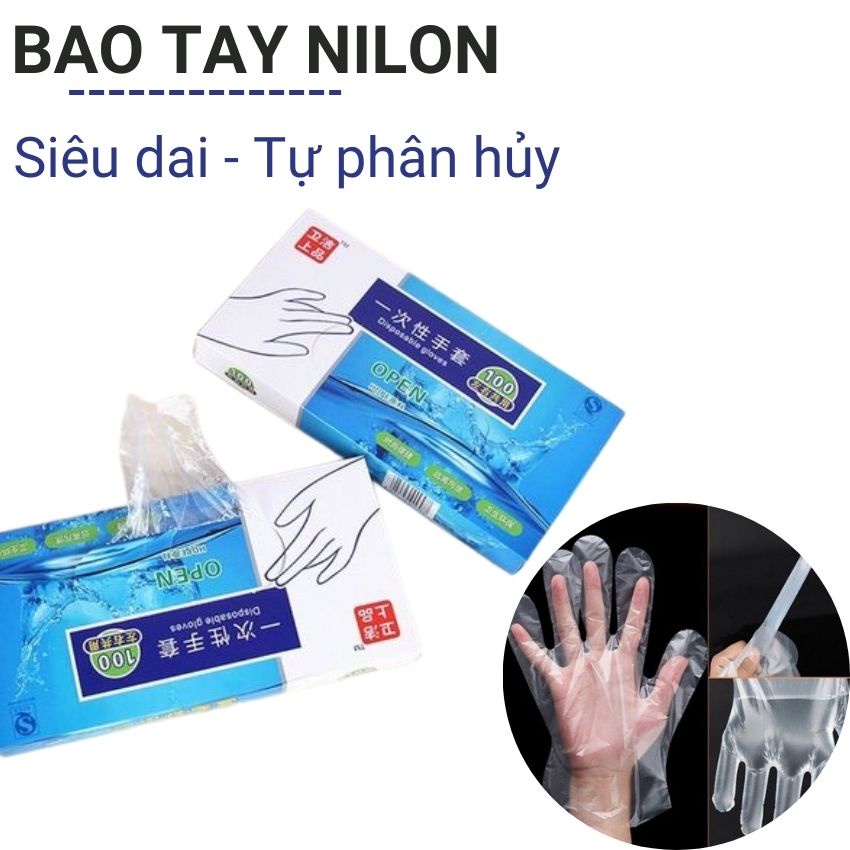 Găng tay nilon chế biến thực phẩm trong suốt tự hủy bao tay nilon vệ sinh nhà cửa siêu dai bảo vệ tay Hộp 100 cái Angola