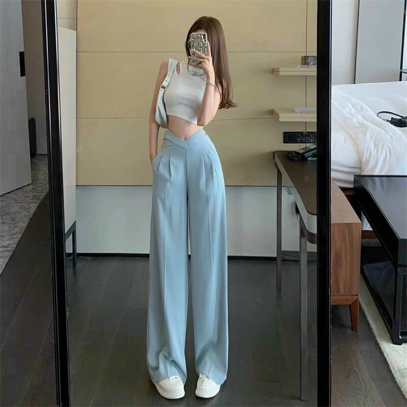 [Siêu phẩm sale lỗ] Quần ống xuôg cạp chéo lưng siêu cao