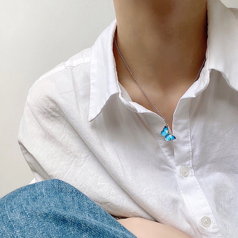 Vòng đeo tay khóa hình bướm xanh phong cách Hàn Quốc cho cặp đôi