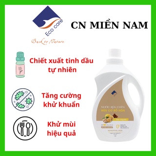 Nước Rửa Chén Hữu Cơ Bồ Hòn Ecocare Tinh Dầu Sả Chanh,Quế,Chanh Gừng,Cam Khử Mùi, Dưỡng Ẩm Da Tay chai 4L, tặng kèm vỏ