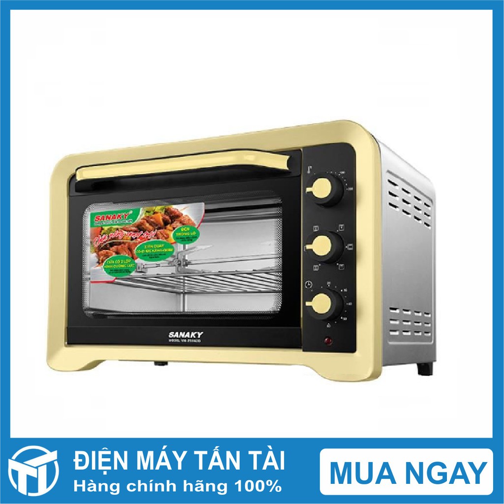 LÒ NƯỚNG SANAKY VH259N2D ,Dung tích: 25 lít  ,Công suất: 1400 W, Nướng gà nguyên con 2 kg trở xuống, Nướng xiên quay