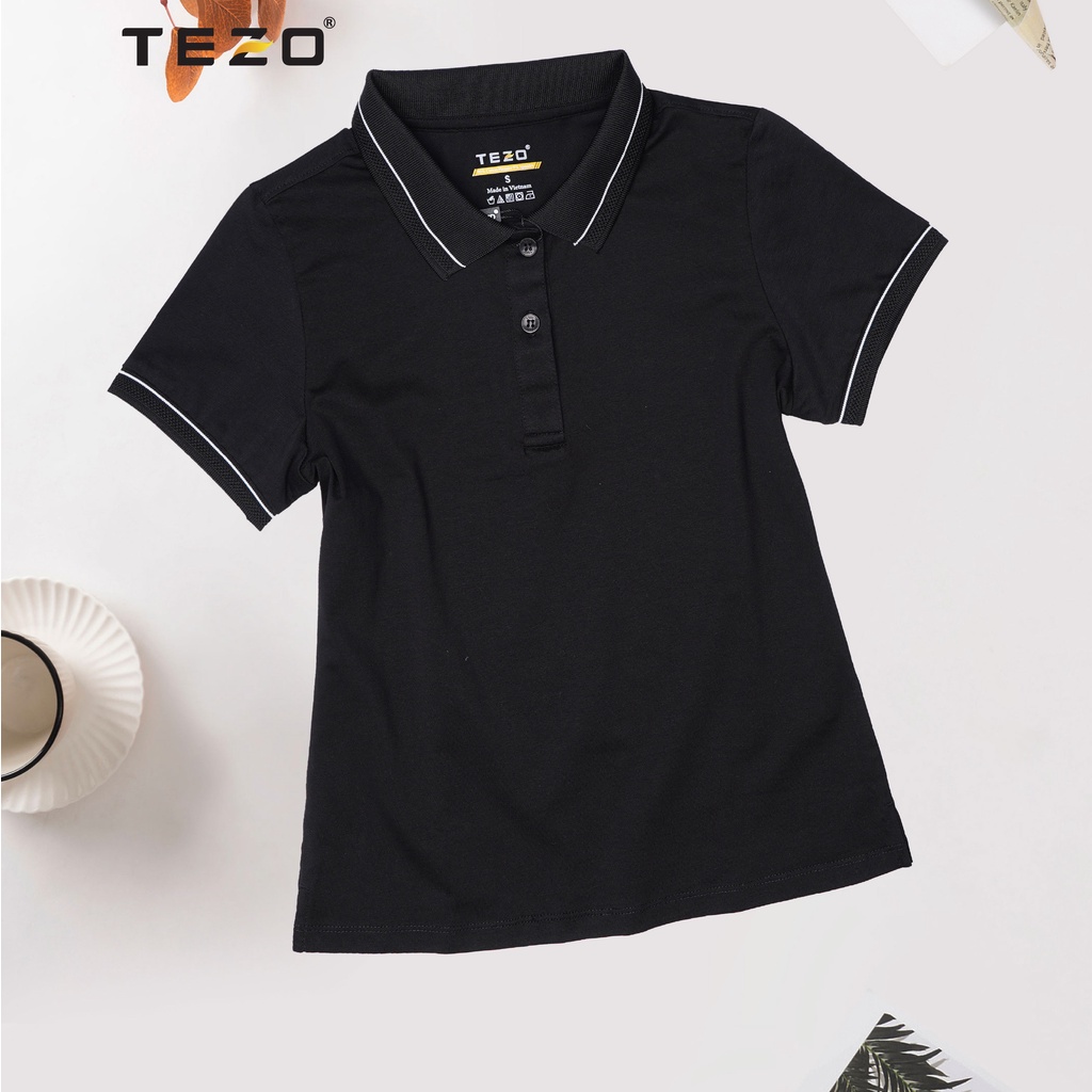 Áo polo nữ bo trơn TEZO phông nữ có cổ chất liệu cotton thoáng mát thấm hút mồ hôi 2204APCB02