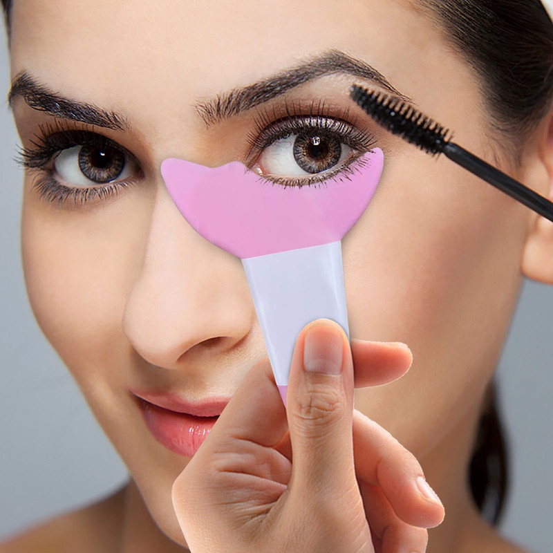 Khuôn Hỗ Trợ Kẻ Mắt/Lông Mày/Mascara 3 Trong 1 Tay Cầm Dài Bằng Silicon Mềm