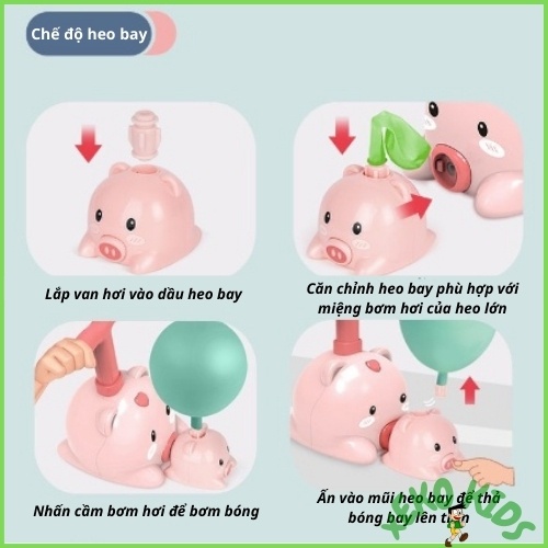 Đồ chơi xe Bơm Bong Bóng hình Heo siêu dễ thương (phát triển khả năng vận động và tư duy cho trẻ ) 4 chi tiết