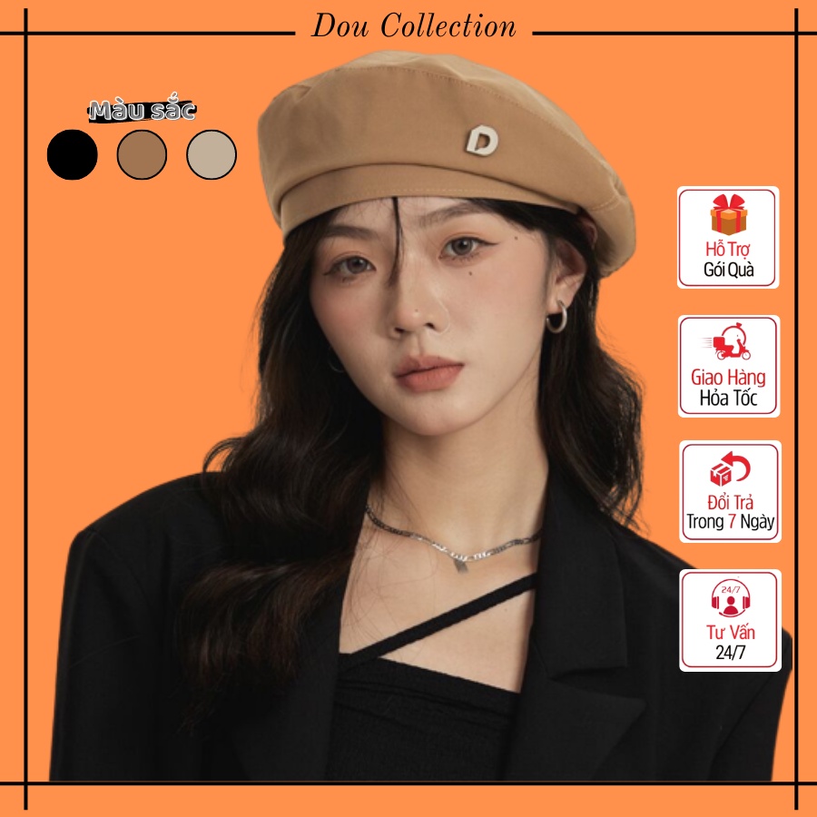Mũ beret nữ trơn, Mũ nồi họa sĩ chất liệu cotton họa tiết D phong cách ulzzang có dây rút thời trang thu đông - Mã NV051