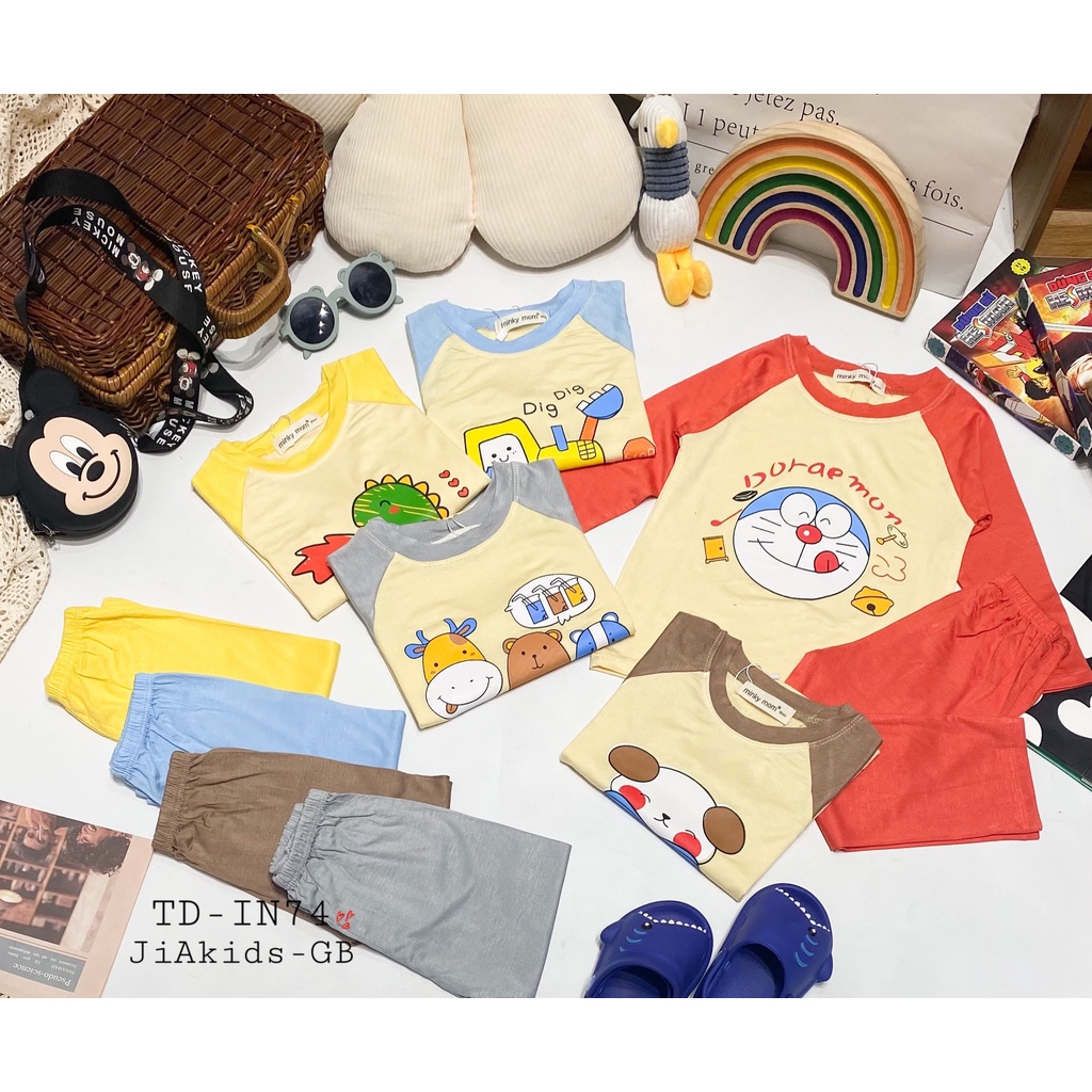 [SALE] Bộ Quần Áo Bé Gái, Bé Trai Minky Mom Hoạ Tiết Doraemon Giáp Lăng, Bộ Dài Tay Thun Lạnh Cho Bé Mặc Nhà MKMTD2241