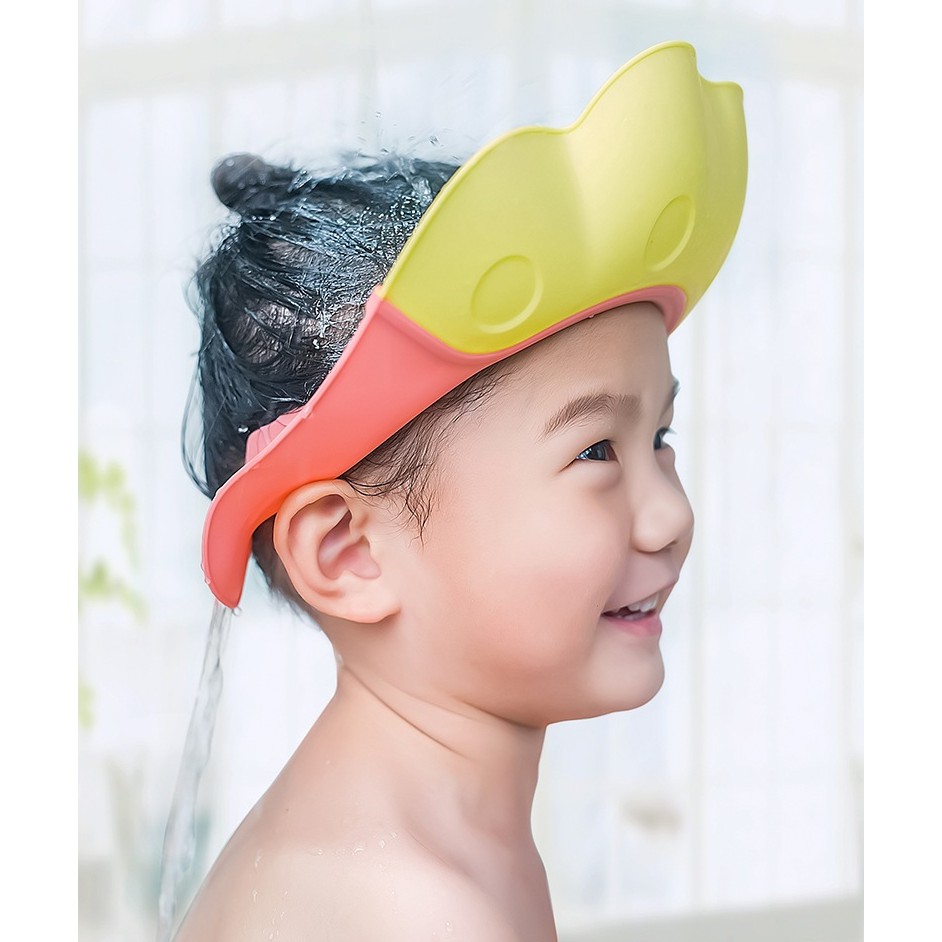 Mũ tắm gội đầu chắn nước chống xà phòng che tai đầu bảo vệ mắt - An toàn cho bé