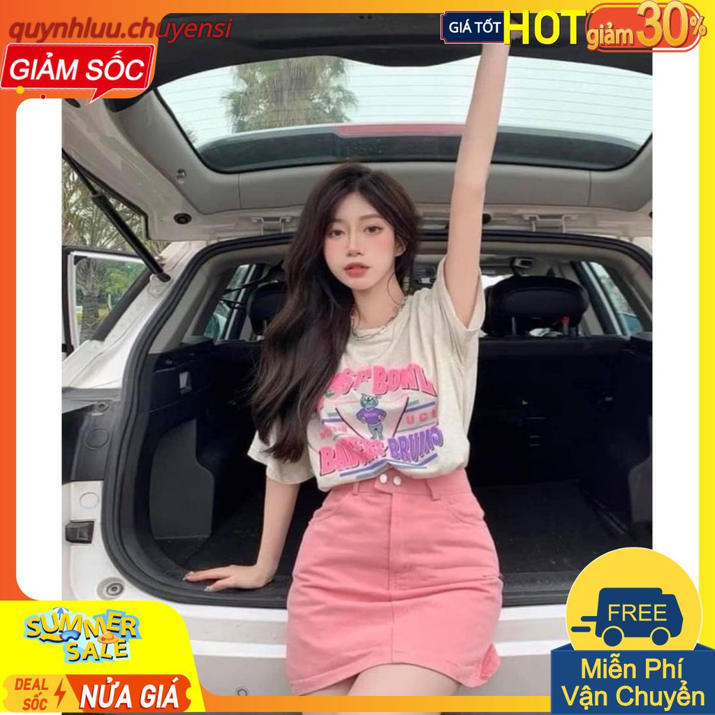 [Mã WASTCOOL giảm 15% tối đa 50K đơn 99K] BNU63 - SET ÁO PHÔNG CHỮ + CHÂN VÁY HỒNG NỮ