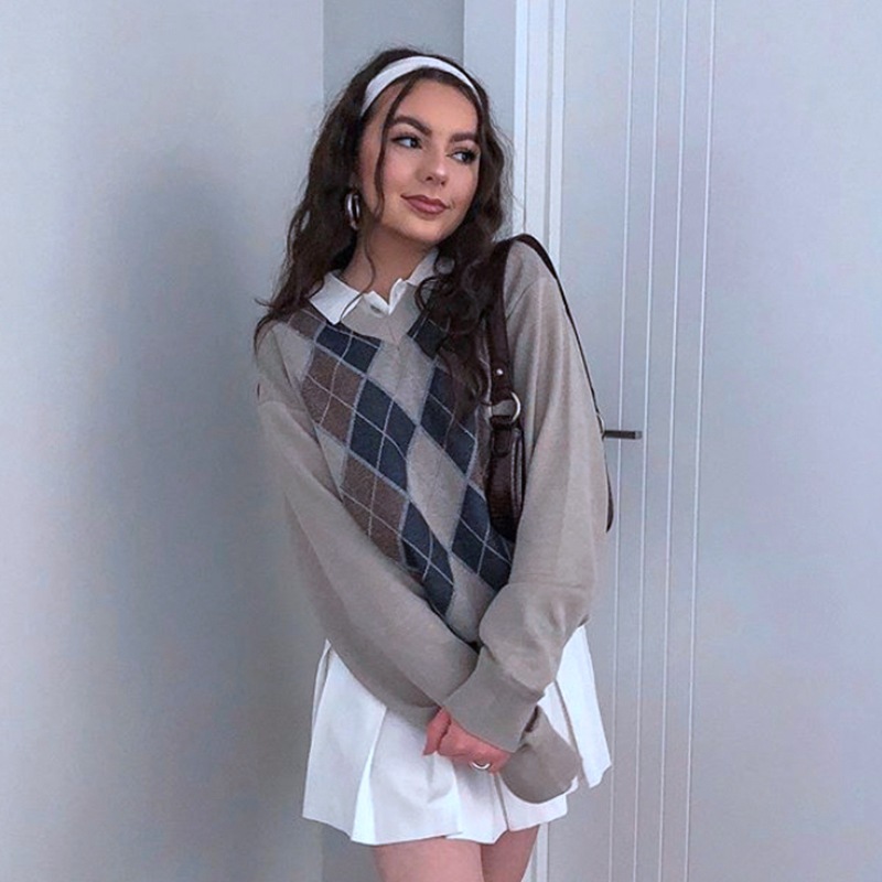 Áo Sweater Dệt Kim Tay Dài Thiết Kế Dáng Rộng Thoải Mái