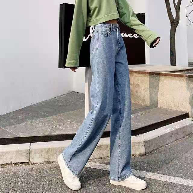 Quần jean nữ baggy cạp cao ống rộng đứng điều eo có Big size 002