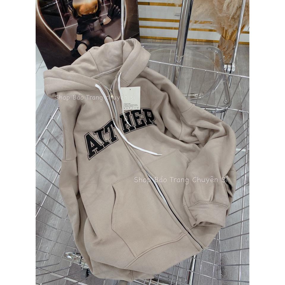 Khoác Nỉ Hoodie Màu Be Chữ AIT Dáng Rộng Nam Nữ Mũ 2 Lớp Tay Bồng Basic
