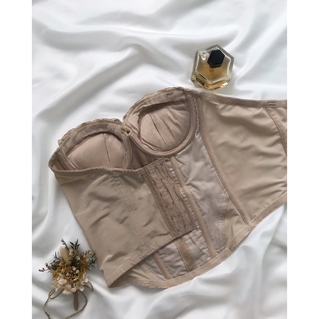 Áo corset nâu cúp ngực dây nơ 2hand