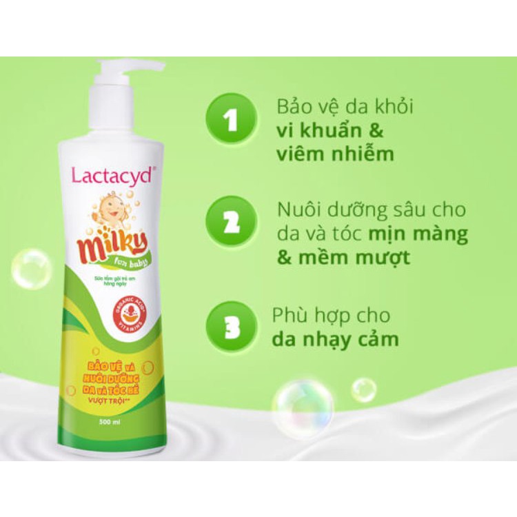 Sữa tắm gội Lactacyd Milky Cho Bé An Toàn 500ml/200ml Đủ Loại