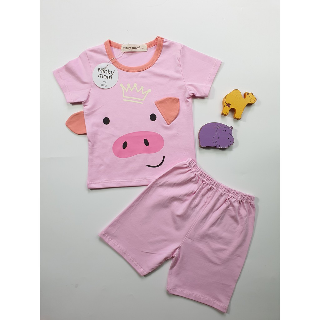 Bộ Tay Ngắn COTTON 100% MINKY MOM In Hình Và Đắp Tai Thú TN-IN20