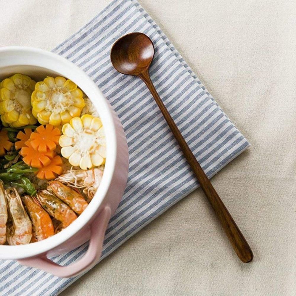 Muỗng Gỗ Cán Dài 10.9 Inch Phong Cách Hàn Quốc