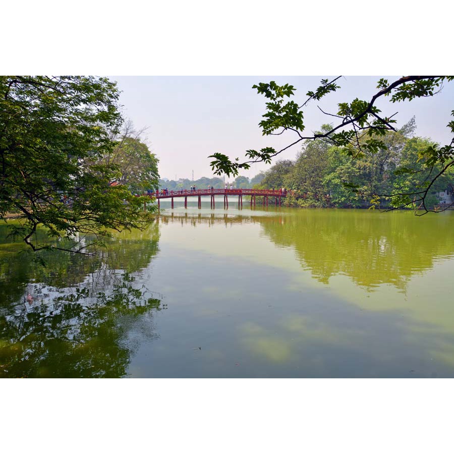 Tranh lụa 3D danh lam thám cảnh nổi tiếng Hà Nội Cầu Thê Húc, Đền Ngọc Sơn, Tháp Rùa  giá rẻ, chất lượng cao