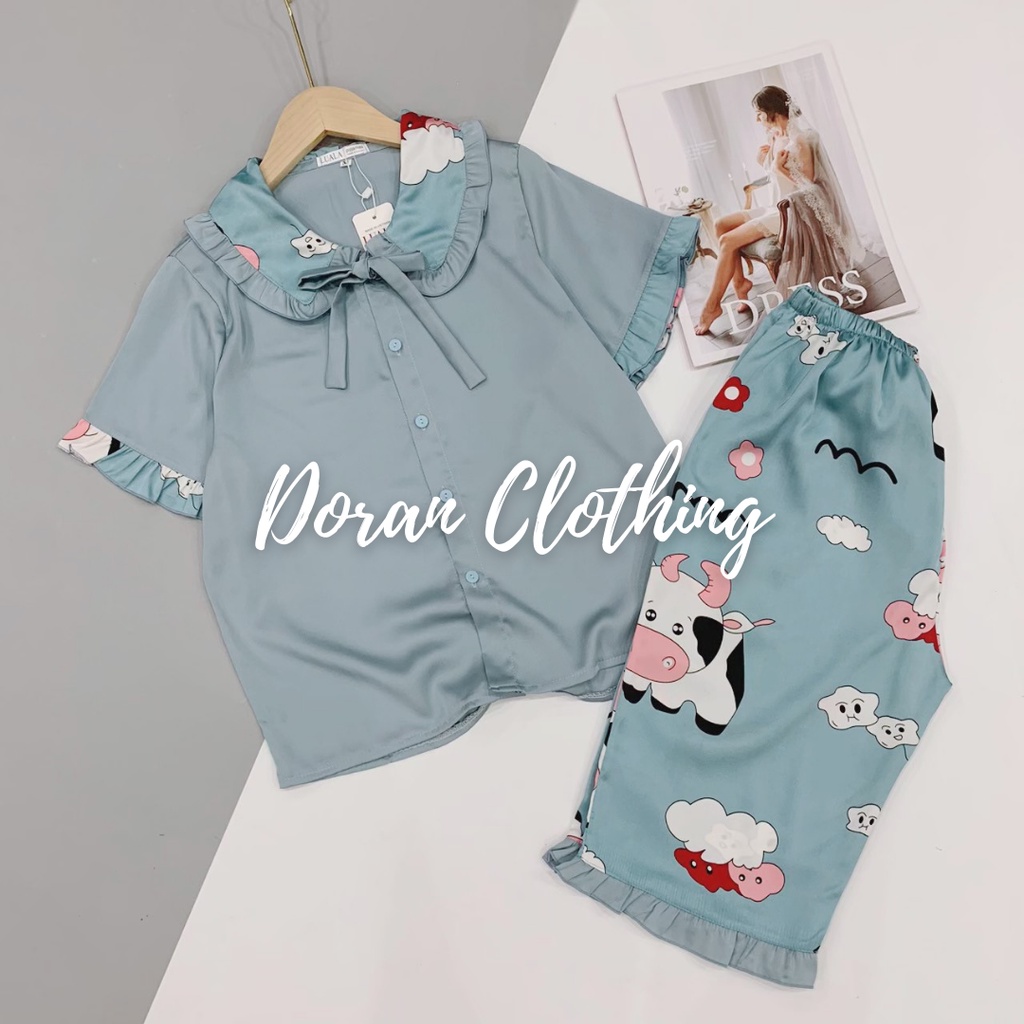 Pijama Đồ Bộ Mặc Nhà Lụa Satin Lửng Mẫu Mới 2021