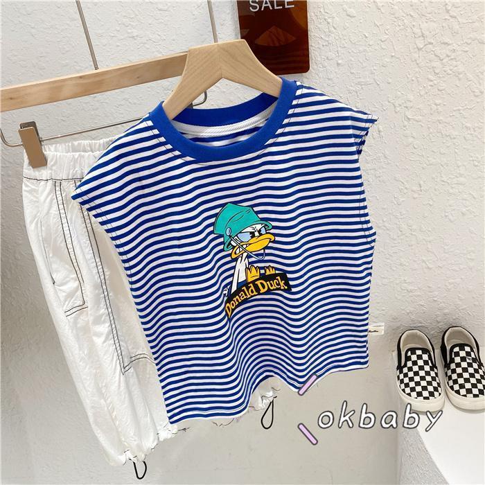 Áo Thun Cotton Mỏng Không Tay Họa Tiết Kẻ Sọc Phong Cách Nhật Bản Thời Trang Mùa Hè Hàng Mới Dành Cho Bé Trai 2022