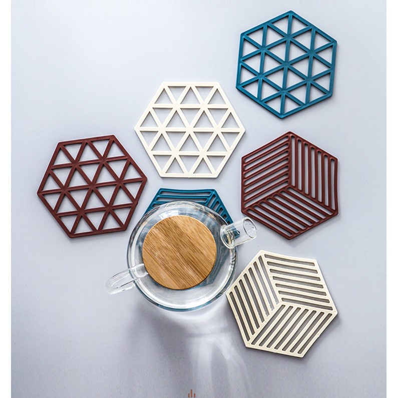 Miếng Lót Bát Đĩa Chống Trơn Trượt Cách Nhiệt Chất Liệu Silicon Họa Tiết Hình Học 88294 Shop Gia Dụng Gia Đình