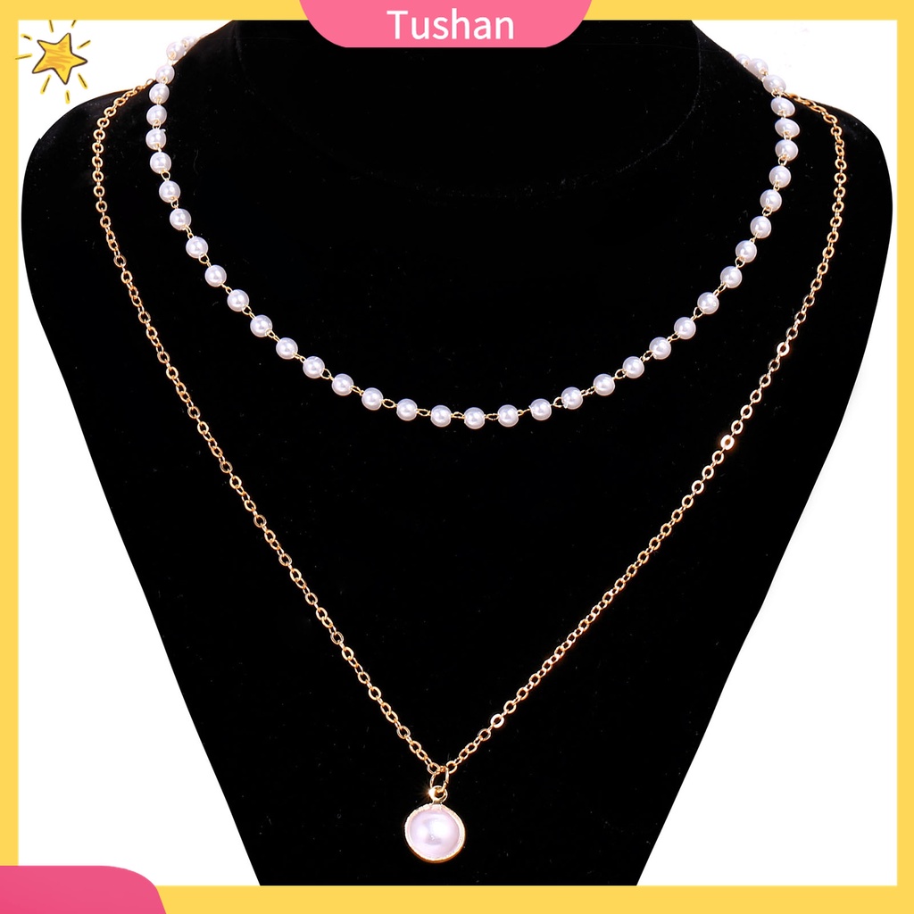 Vòng cổ Hai Lớp Bằng Hợp Kim Đính Ngọc Trai Đơn Giản