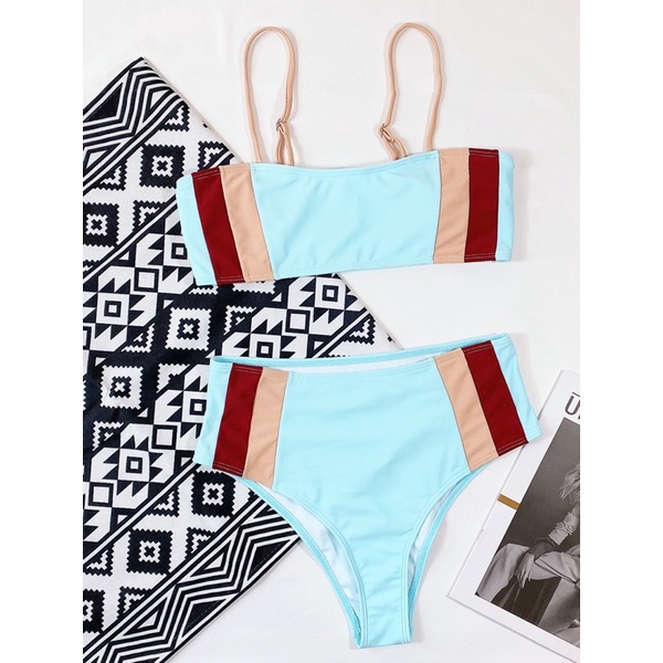 [BKN1186] &lt;ÂU&gt; SET BIKINI XANH BLUE MIX NÂU (CẠP CAO)