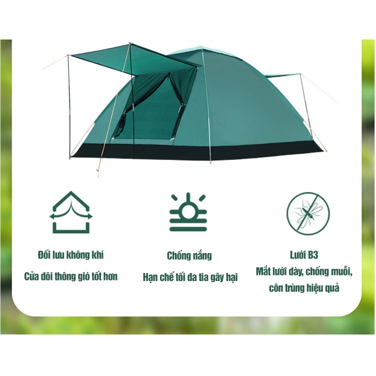 Lều Cắm Trại, Lều Cắm Trại 4 Người Cỡ Lớn Cửa Dạng Mái Hiên, Chống Nước, Chống Gió, Chống Tia Bức Xạ | BigBuy360 - bigbuy360.vn