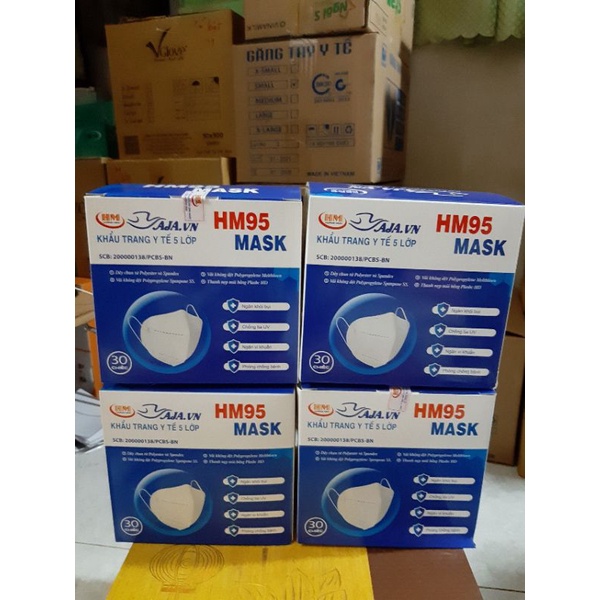 1 HỘP 25 CÁI Khẩu Trang N95 KHÔNG VAN/CÓ VAN HM95 Mask HOÀNG MINH 5 Lớp Màu Trắng Chống Bụi Mịn PM2.5, Có Nẹp Kim Loại