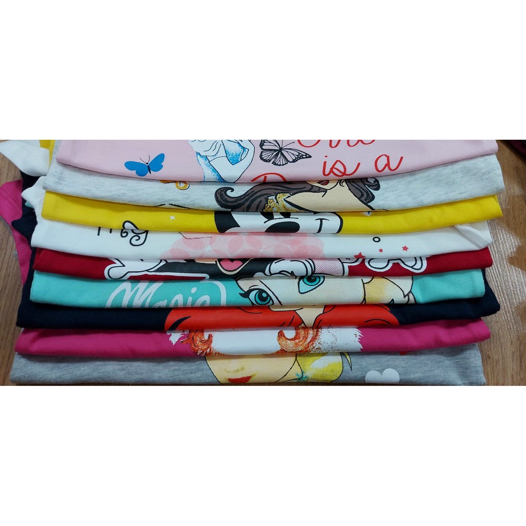 Đồ bộ ngắn tay cotton cho bé gái 4-14T  họa tiết Công chúa, Elsa, Tiên cá, Minie