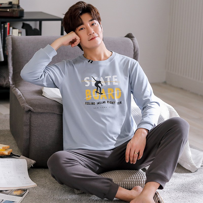 {ẢNH THẬT} BỘ THU ĐÔNG NAM Chất vải Cotton 100% đồ ngủ nam mặc ở nhà được 4 mùa style Hàn Quốc trẻ trung & thoải mái