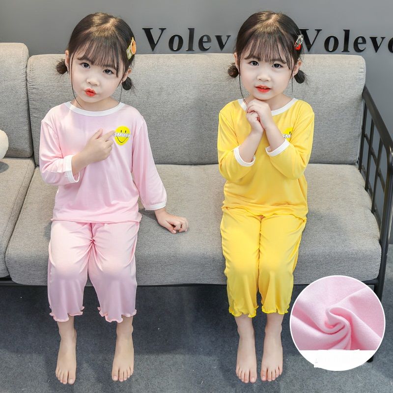 Bộ đồ ngủ trẻ em mỏng dài tay mùa xuân và mùa hè bé modale phù hợp với cô gái trang phục trang phục gia đình PAPAYA
