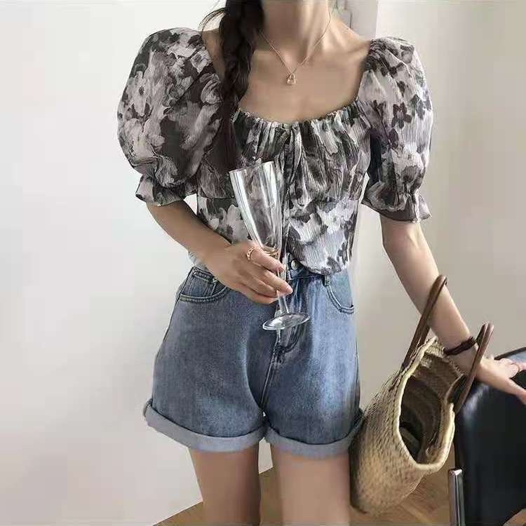 COZOK Áo Sơ Mi chiffon Tay Phồng Phong Cách Retro Hong Kong