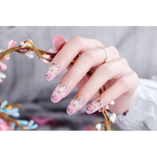 Bộ 24 Móng Tay Giả đính đá và hoa cute (keo sẵn)