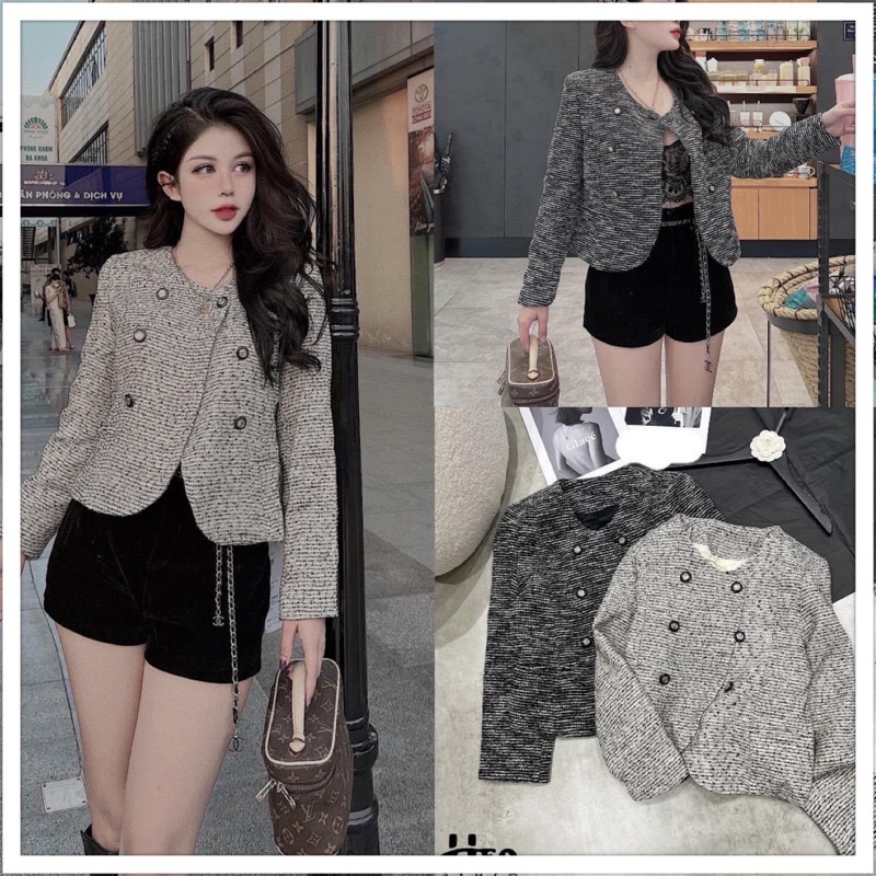 Áo dạ tweed 2 lớp màu tiêu cúc đồng vạt bầu