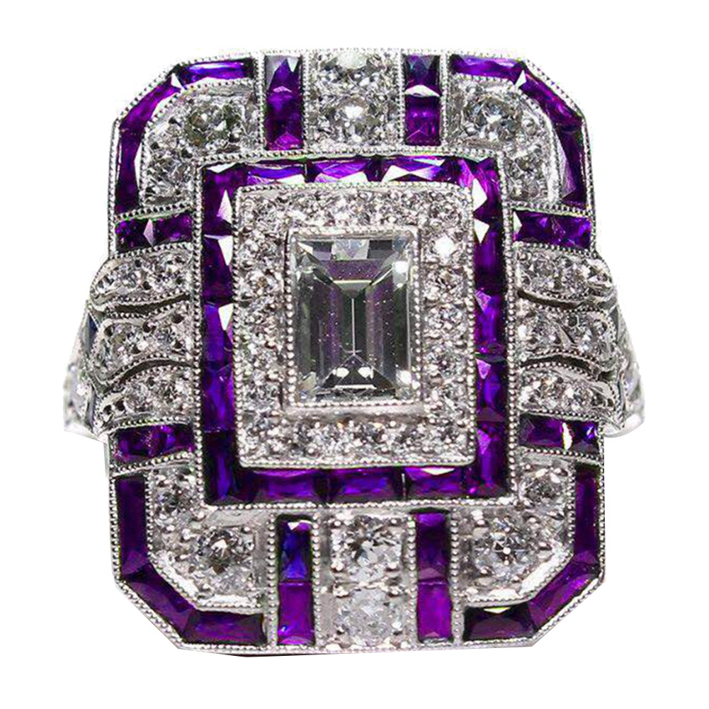 Nhẫn Đính Hôn Khảm Đá Zircon Hình Vuông Phong Cách Retro Cho Nữ