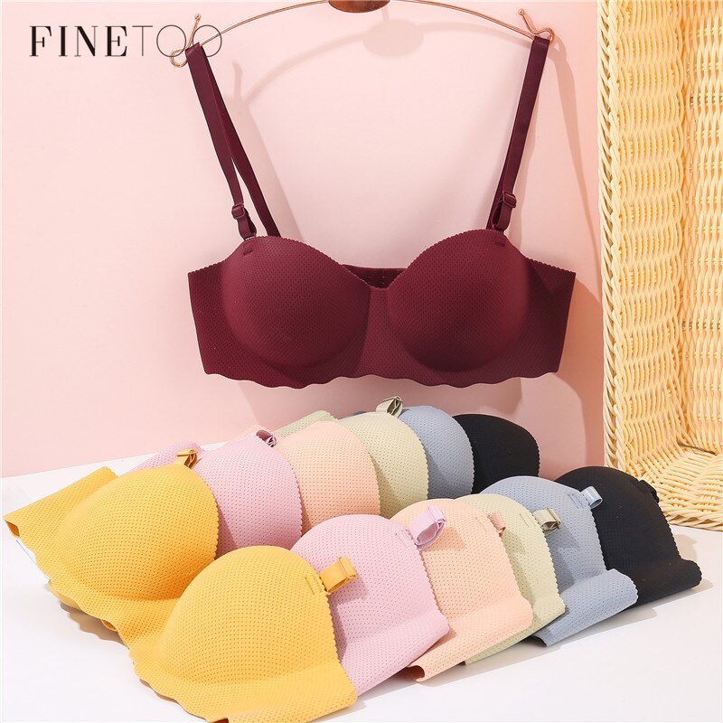 FINETOO Women Push Up Bra Female Seamless Underwear A/B Cup Solid Color Invisible Removable Strap Bras | BigBuy360 - bigbuy360.vn