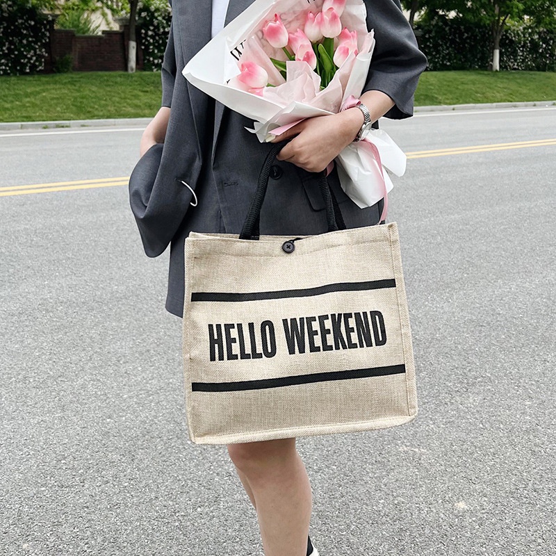 Túi cói kèm ví Hello Weekend đi du lịch đi biển