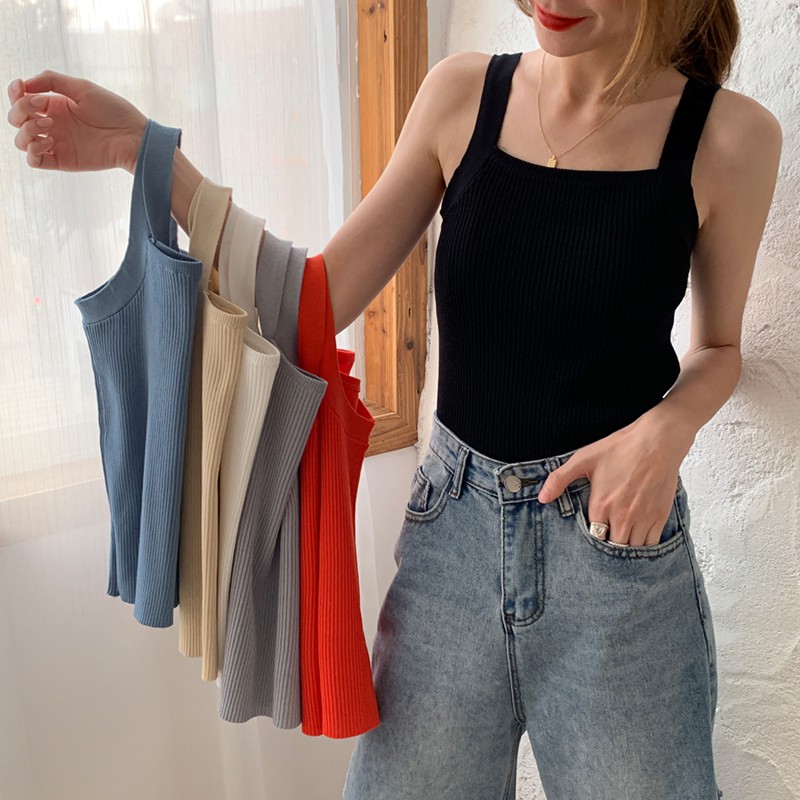 NUZIRO  Áo hai dây dệt kim dáng ôm kiểu dáng thời trang dành cho nữ