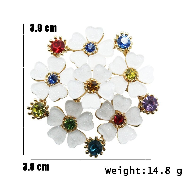 Elegant White Resin Flower Brooches Multi color Rhinestone Flower brooch pins Women Wedding jewelry accessories clothes pin