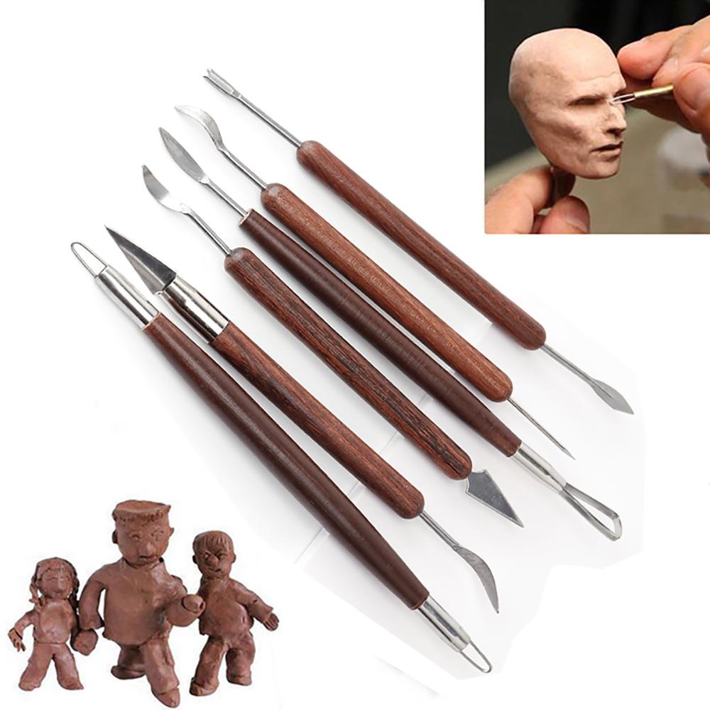 Set 6 Dụng Cụ Điêu Khắc Đất Sét Với Tay Cầm Bằng Gỗ Độ Chính Xác Cao