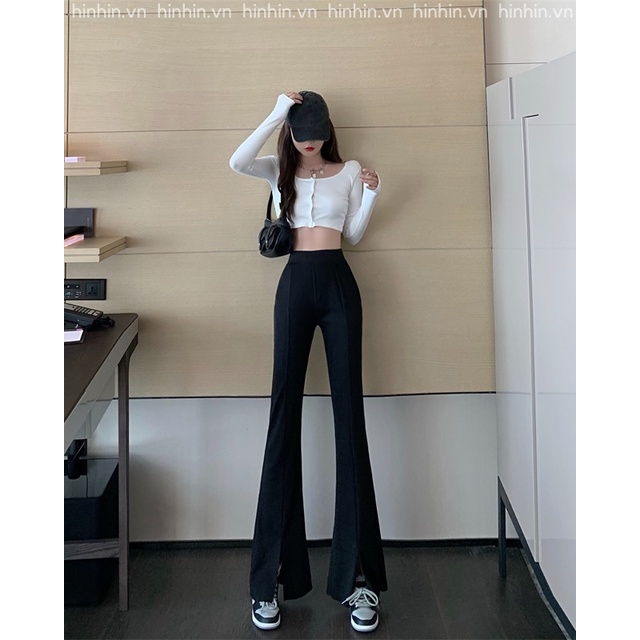 Quần ống loe nữ xẻ ống vải ĐẸP, hàng CAO CẤP kéo chân dài miên man, hack dáng ✨ Quần công sở nữ ống rộng có BIGSIZE