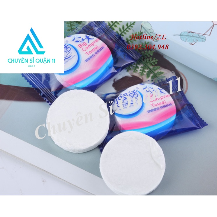 Khăn Du Lịch cotton dạng nén dùng 1 lần , Khăn Đa Năng Tự Nhiên Thấm Nước Tốt GD580-KtamN-xanh