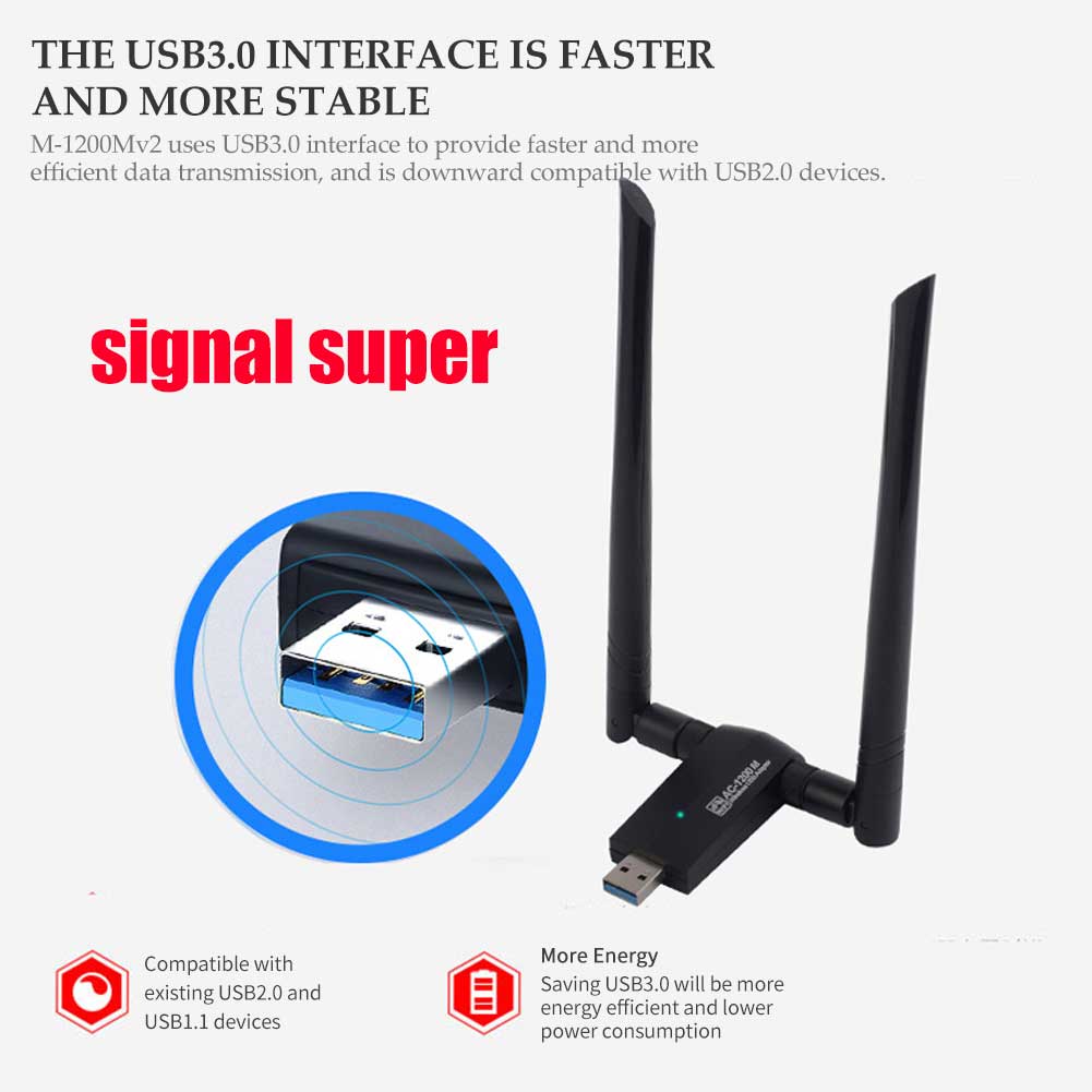 Card mạng không dây Thẻ mạng không dây USB 1200M Bộ thu WiFi Bộ thu không dây băng tần kép 5.8G / 2.4G cho PC | BigBuy360 - bigbuy360.vn