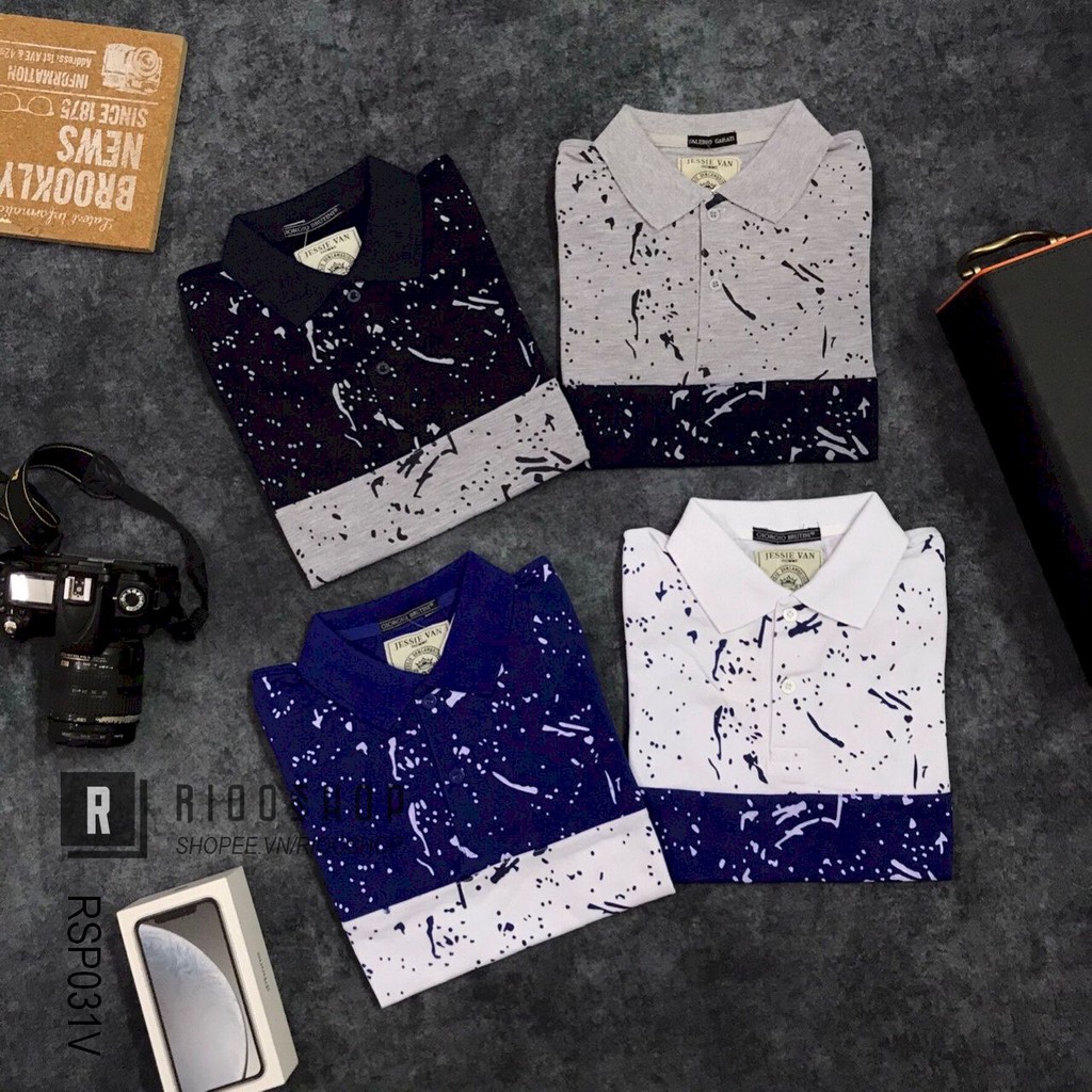 Áo phông nam có cổ họa tiết vết mực 2 màu RSP031V - áo thun nam đẹp Riooshop | BigBuy360 - bigbuy360.vn
