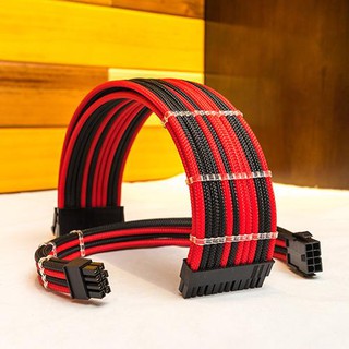 dây nguồn bọc lưới MÀU đỏ đen ( 24 pin )