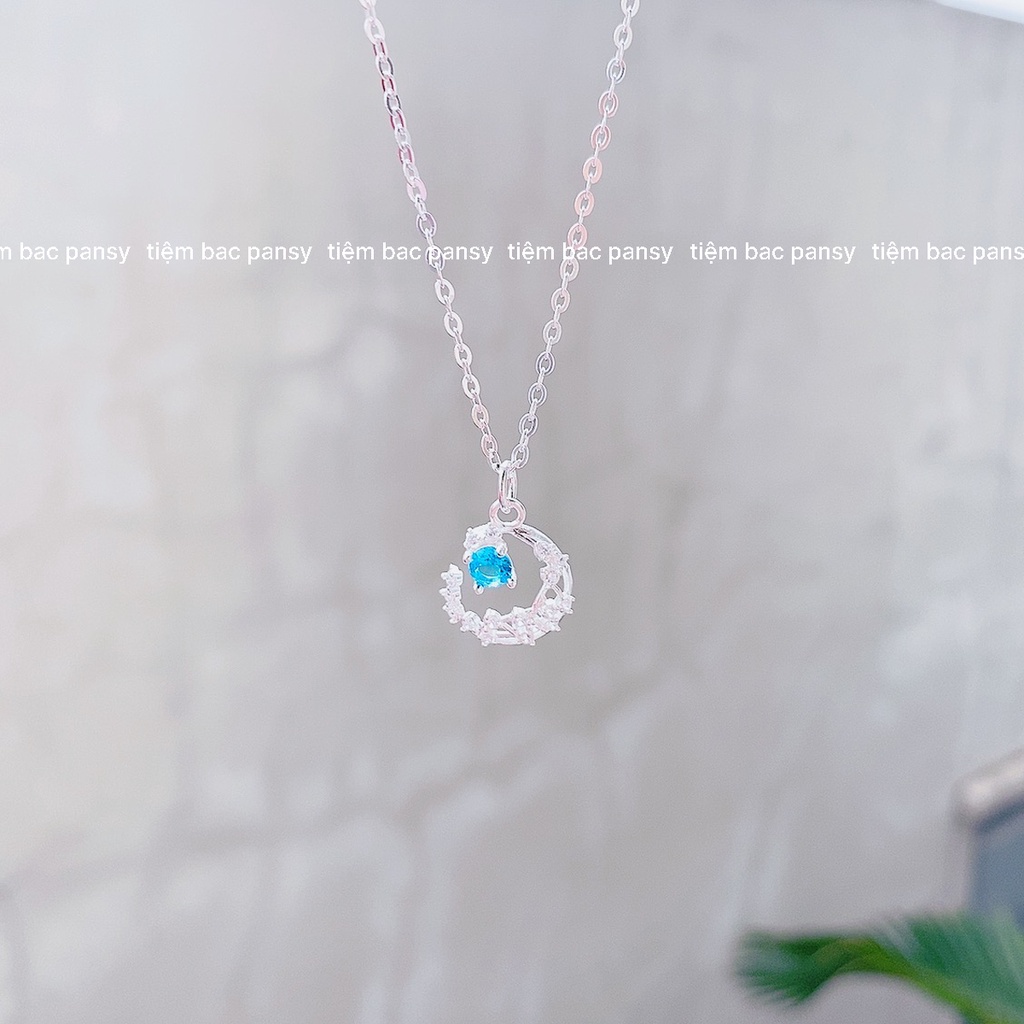 Vòng cổ bạc PANSY hình mặt trăng đính đá lấp lánh, dây chuyền bạc cho nữ phong cách Hàn Quốc