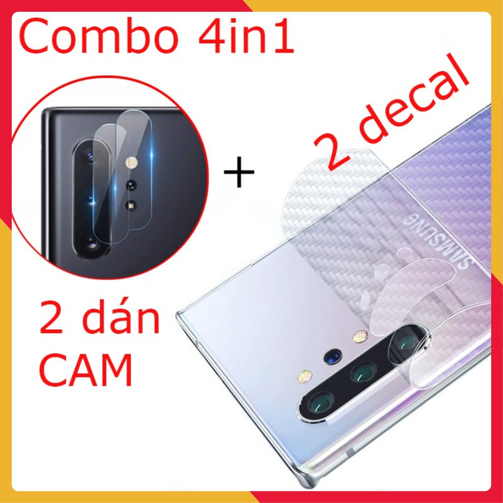 Combo 2 decal vân carbon Samsung Note 10+, 10 và 2 cường lực camera