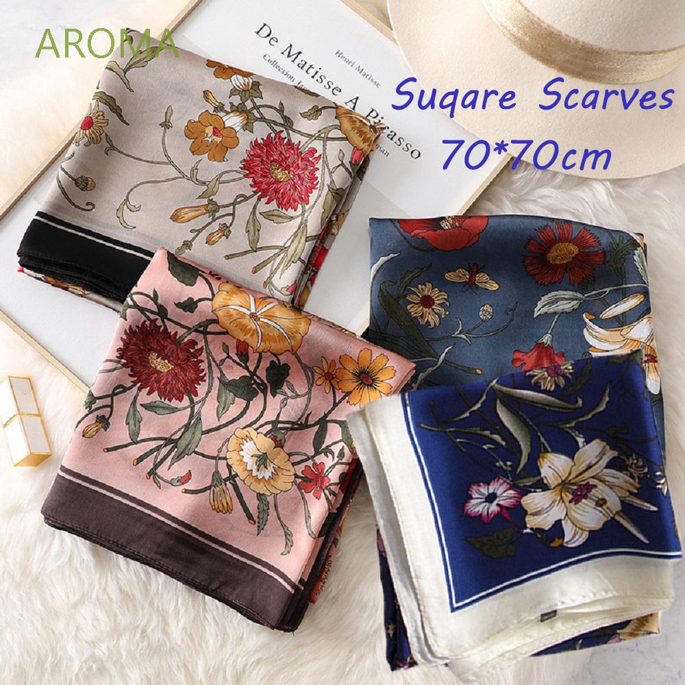AROMA Office Small square Flower Silk Neck Scarves